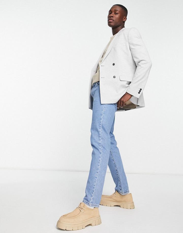 Topman Stretch Slim Stacker Jeans With Zip In Light Wash Blue