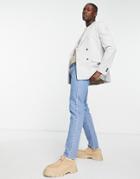 Topman Stretch Slim Stacker Jeans With Zip In Light Wash Blue