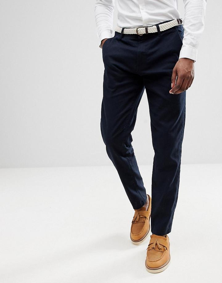 Esprit Linen Blend Chino In Navy - Navy