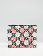 Asos Grid Floral Zip Top Clutch Bag - Multi