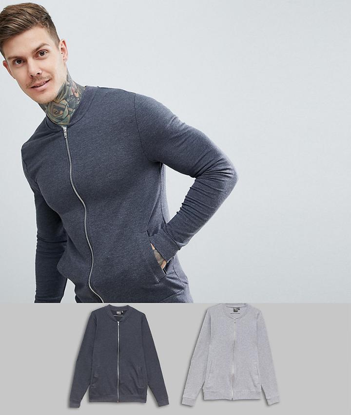 Asos Design Muscle Jersey Bomber Jacket 2 Pack Charcoal/gray Marl - Multi