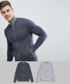 Asos Design Muscle Jersey Bomber Jacket 2 Pack Charcoal/gray Marl - Multi