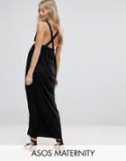 Asos Maternity Beach Jersey Clean V Cross Back Maxi Dress - Black