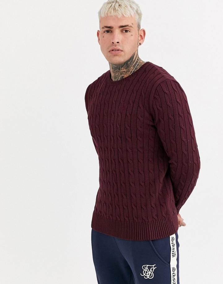 Siksilk Muscle Fit Curved Hem Sweater In Cable Knit