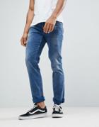 Boss Casual Slim Fit Mid Washed Distressed Jeans - Blue
