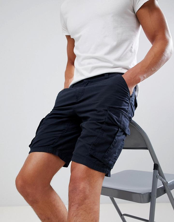 Brave Soul Cotton Canvas Cargo Short - Navy