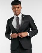 Twisted Tailor Tuxedo Jacket In Black With Satin Shawl Lapel