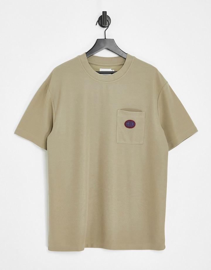 Topman Oversized Waffle T-shirt With Pocket In Stone-neutral