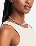 Asos Design Necklace With Skulls And Faux Pearls In Silver Tone