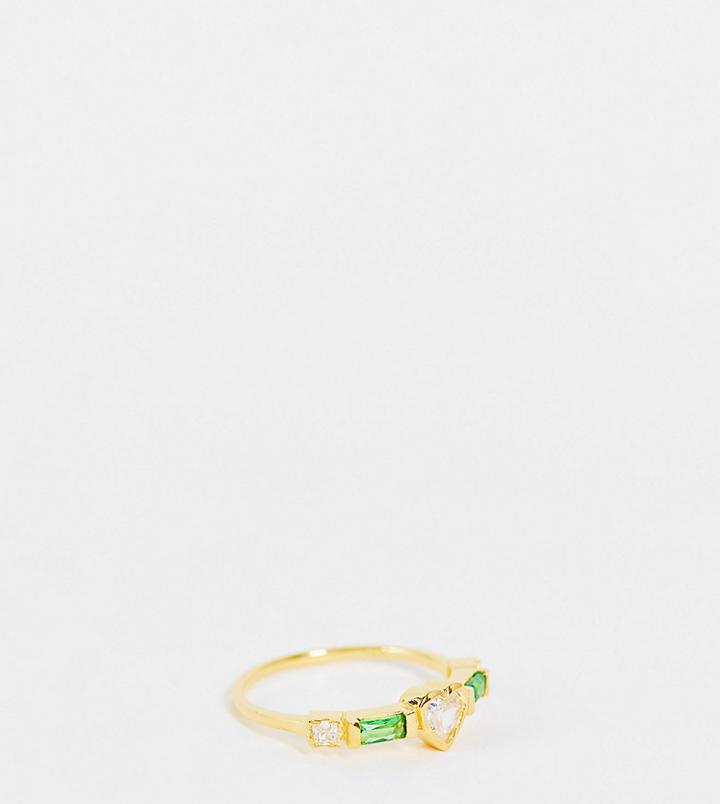 Reclaimed Vintage Inspired Heart Ring With Emerald Stones In Sterling Silver Gold Plate