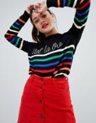 New Look C'est La Vie Slogan Sweater In Stripe - Black