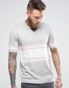 Asos Knitted Stripe Polo In Merino Wool Mix - Gray