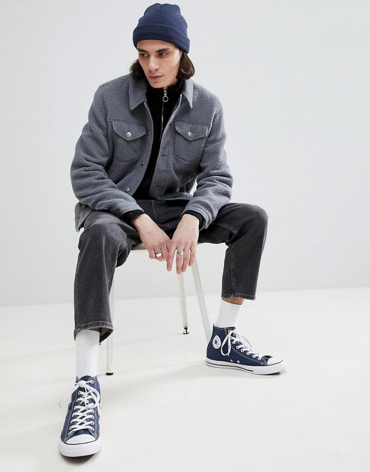 Asos Fleece Western Jacket In Gray - Gray
