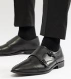Frank Wright Wide Fit Monk Shoes In Black Leather - Black
