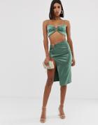 Asos Design Slinky Pencil Skirt With Ring Detail - Green