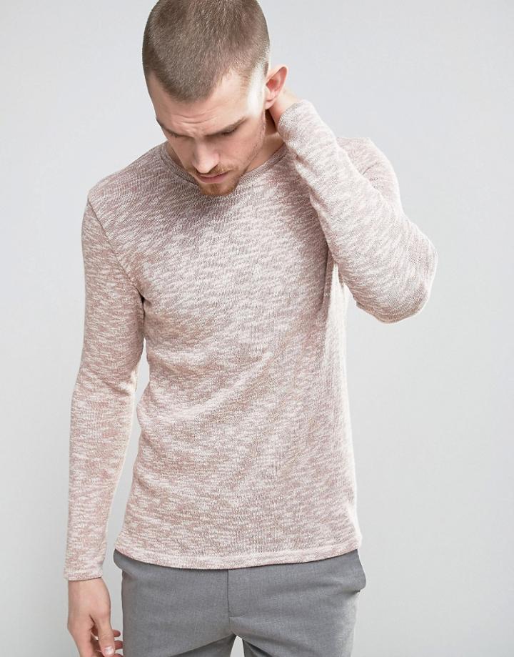 Selected Homme Knitted Sweater With Melange Detail - Pink