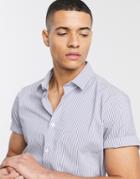 Asos Design Stretch Slim Fit Stripe Work Shirt In Navy