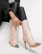 Public Desire Portrait Pull On Calf Boots With Toe Cap In Snake-neutral