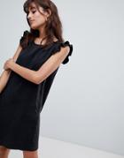 Esprit Frill Sleeve Denim Dress - Black