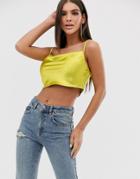 Club L Satin Cami Top In Chartreuse - Gold