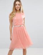 Jasmine Skater Dress With Pleat Detail Front - Pink