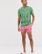 Asos Design Two-piece Swim Shorts In Citrus Fruit Print Short Length-pink