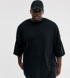 Asos Design Plus Extreme Oversized Longline T-shirt With Roll Sleeve In Black - Black