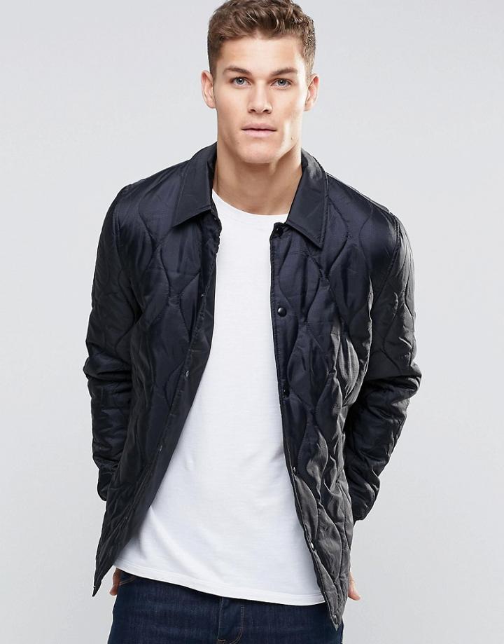Asos Quilted Jacket In Ripstop Fabric In Black - Black