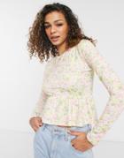 Asos Design Fitted Peplum Top In Floral Print-multi