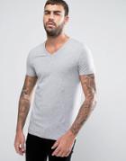 Asos Muscle T-shirt With V Neck In Gray Marl - Gray