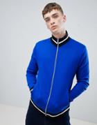 Asos Design Jersey Track Jacket In Bright Blue With Contrast Tipping - Blue