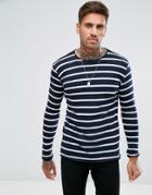 Pull & Bear Extra Fine Striped Sweater In Navy And White - Navy
