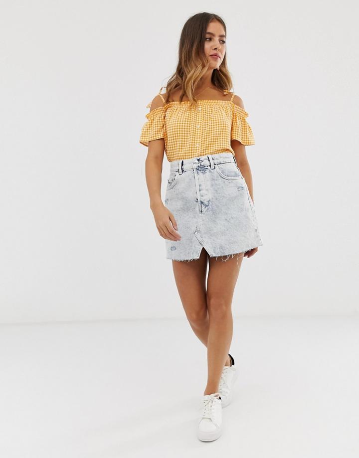 Bershka Acid Wash Skirt In Blue - Blue