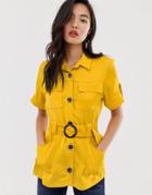 River Island Utility Shirt With Buckle Detail In Ochre-yellow