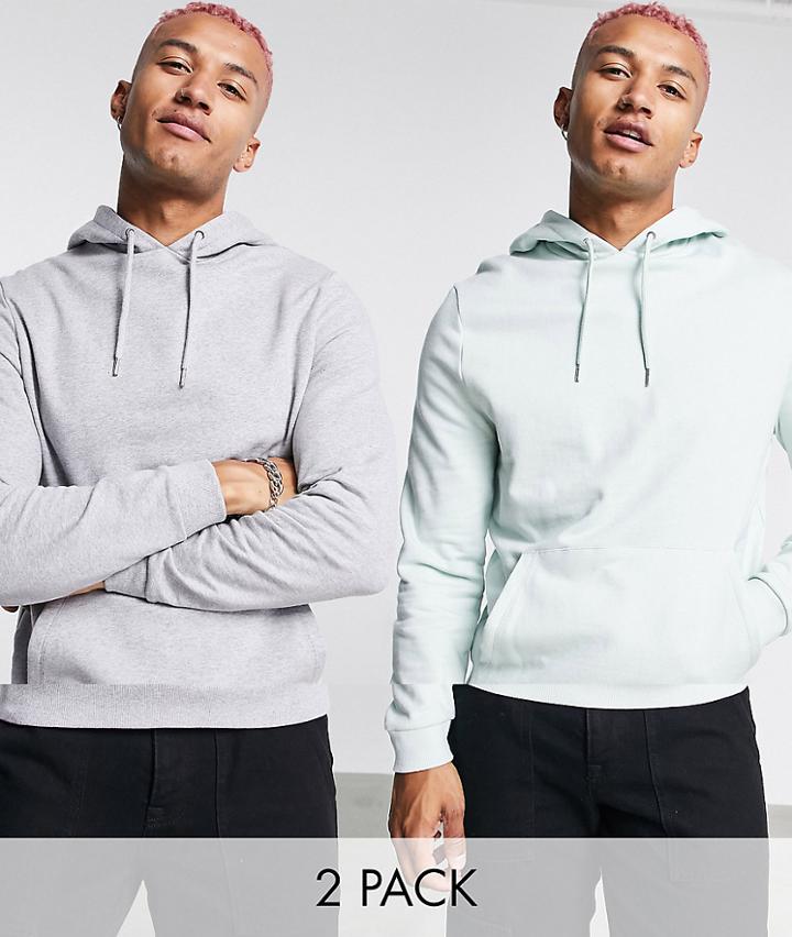 Asos Design Hoodie 2 Pack In Green/gray-multi