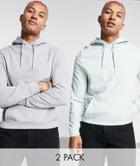 Asos Design Hoodie 2 Pack In Green/gray-multi