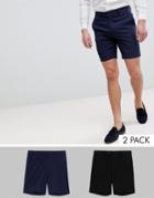 Asos 2 Pack Smart Shorts In Black And Navy Save - Multi