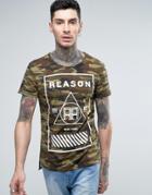 Reason Distressed Camo T-shirt With Large Logo Print - Green