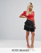 Fashion Union Petite Ruffle Mini Skirt In Mixed Polka Dot - Black