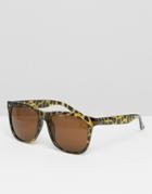 Jack & Jones Square Sunglasses In Leopard Print - Black