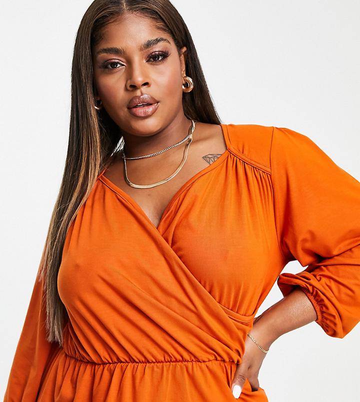 Asos Design Curve Wrap Top With Peplum Hem-copper