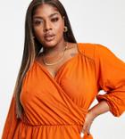 Asos Design Curve Wrap Top With Peplum Hem-copper