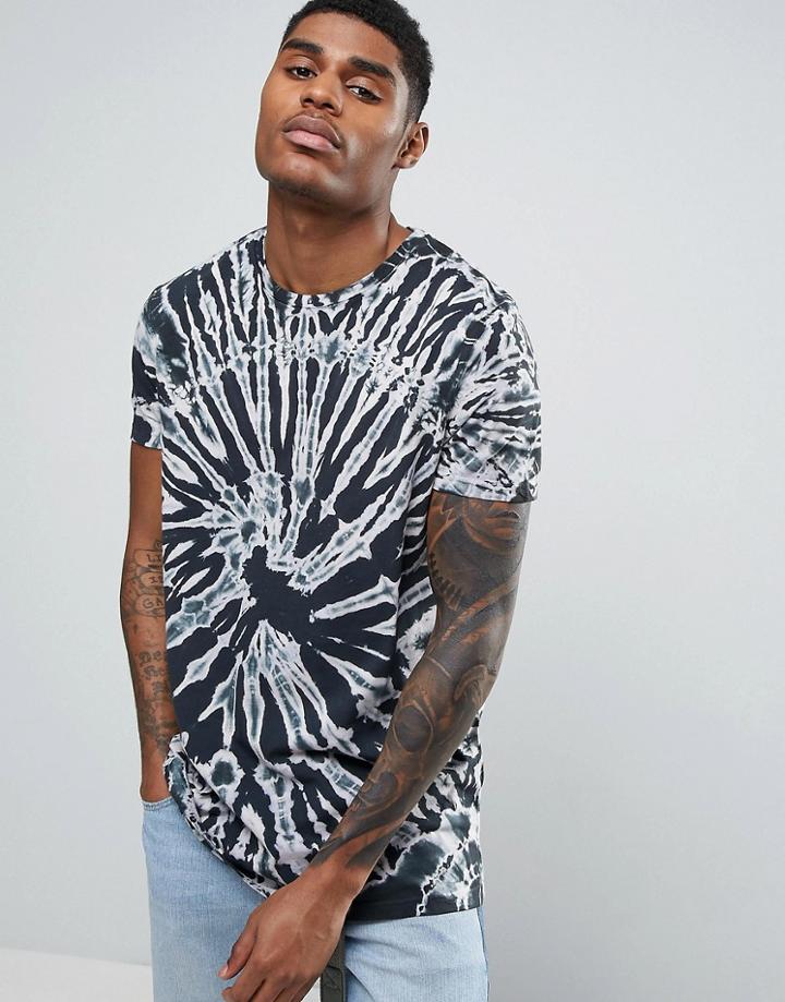 Asos Longline T-shirt With Spiral Tie Dye Wash - Gray