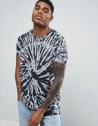 Asos Longline T-shirt With Spiral Tie Dye Wash - Gray