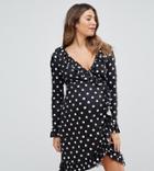 Asos Maternity Wrap Front Tea Dress With Frill In Polka Dot - Multi
