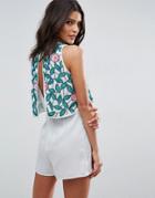 Asos Double Layer Floral Embellished Occasion Romper - Green