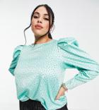 Closet London Plus Puff Sleeve Top In Mint Polka Dot Print-green