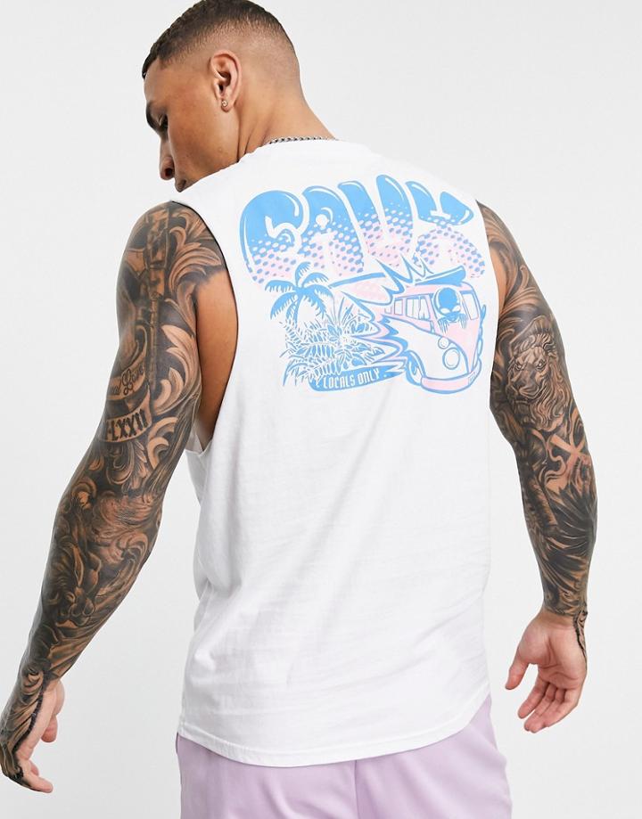 Friend Or Faux Spaceballs Printed Sleevless Tank In White-navy