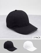 Asos Design 2-pack Baseball Cap In Black And White Cotton-multi