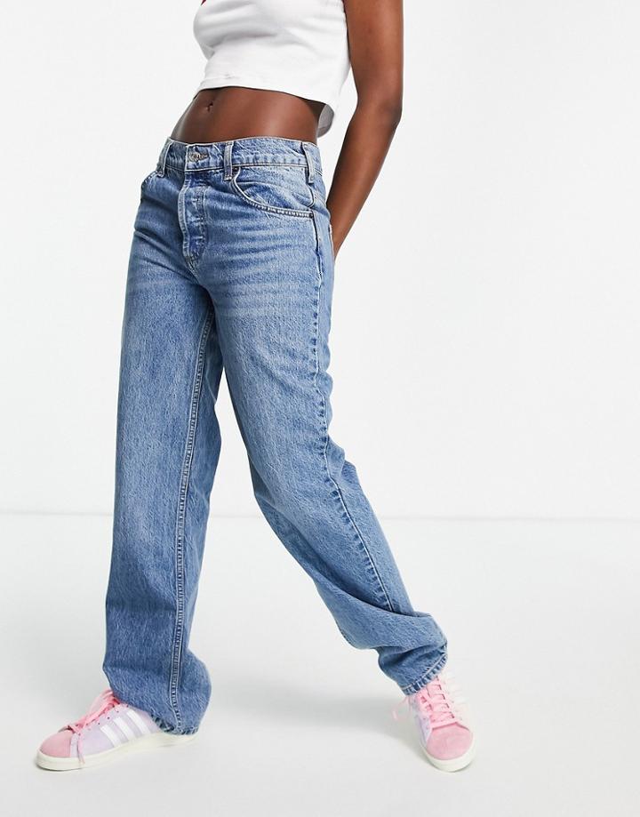 Asos Design Organic Low Rise 'baggy' Boyfriend Jean In Midwash-blues